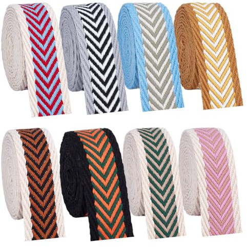 PH PandaHall 18 m 8 colores correas de 38 mm de polialgodón cinta flecha rayas espiga correas decorativas de sarga rollo de cinta de sarga para asas de bolsas cinturones DIY costura decoración de ropa