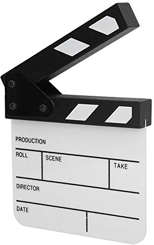 Mini Conseil Acrylique Clapper, Film de Directeur de Scène Couper Le Panneau d'action de Prop avec Le Stylo de Tableau Blanc pour Publicité/Décoration de la Maison(Noir Blanc)