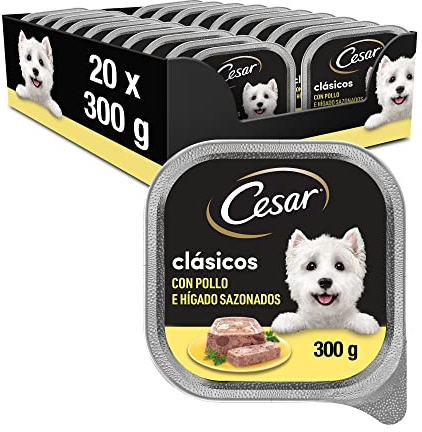 Cesar Comida Húmeda en gelatina para Perros Sabor Pollo e hígado (Pack de 20 Tarrinas x 300g)