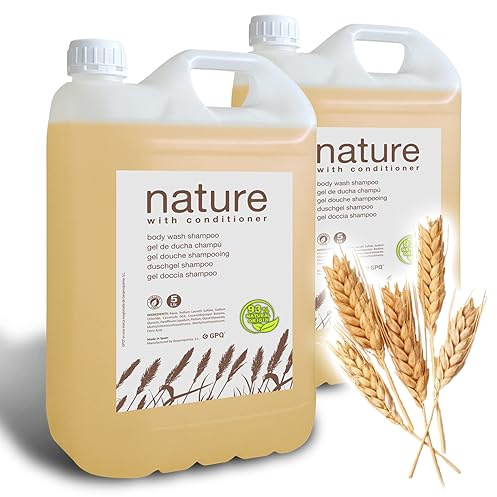 GPQ - Gel/Champú 2en1 NATURE | 2 Garrafas de 5 Litros | 93% Natural Origin | Amenities Hotel | Con Acondicionador, Sin Parabenos | Para Hotel, Casa Rural, Apartamento, AirBnB… | Fabricado en España