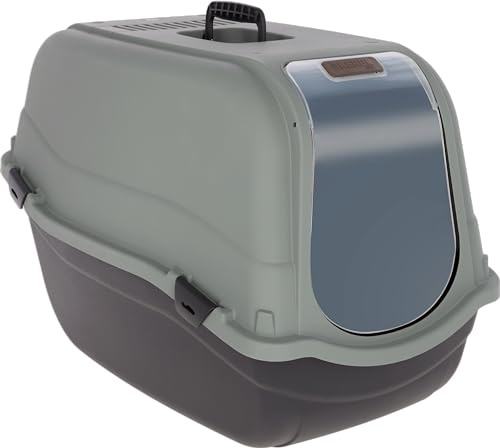 Kerbl Pet Emma Eco Caja de Arena para Gatos Negro/Gris Verdoso 65 x 44 x 46 cm, Fabricado con plástico 100% Reciclado, con Filtro y Puerta, fácil de Limpiar.