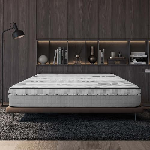 NATURALEX - Matelas 140x190 cm - Carbone Plus - Hybride - 30 cm - Ressorts ensachés - Blue Latex - Mousse HR Mémoire de Forme - Confort Mi-Ferme - 7 Zones - Silencieux - Respirant - Réversible - Épais