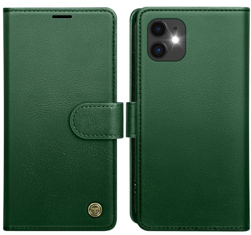 AIMOYU for iPhone 12 Case, Flip Wallet Leather Phone Case with [4 Card Slots] [Kickstand] [RFID Blocking] Magnetic Protective Shockproof Cover for iPhone 12 Phone Case - Green