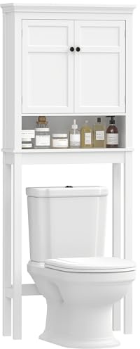 HOMCOM Mueble sobre Inodoro Armario para Lavadora con 2 Puertas Compartimento y Estante Ajustable Mueble para Baño 70x20x175 cm Blanco