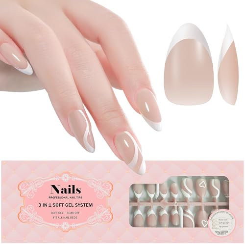 INTOBAS 160 Pièces Faux Ongles French Manucure, Press on Nails Court Amande, Couverture French Capsule Ongles pour la qualité du salon，DIY Nail Art pour Femmes et Filles-12 Tailles-Nude