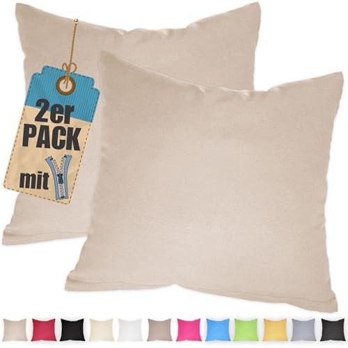 Kissenbezug Doppelpack 30x30 cm Beige mit verdecktem Reißverschluss - 2er Pack Kissenhülle Set Baumwolle Uni, Waschbar, Atmungsaktiv Mischgewebe
