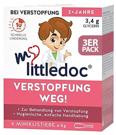 mylittledoc Verstopfung Weg! Glycerin Miniklistiere 3 x 6 Stück - Einmal Medizinprodukt auf Glycerinbasis - rektale Anwendung - Behandlung von Verstopfung - hygienisch - einfach - schnelle Linderung