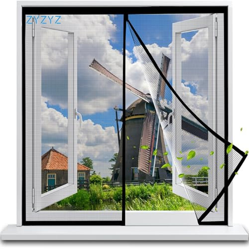 Patio Window Mosquito Net 145x105cm Black Hands Free Fly Mosquitos Bug Insect Screen, Automatic Closure, Pet Friendly
