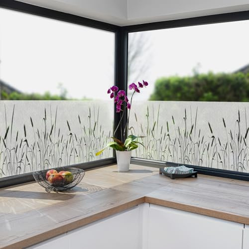 ChicSkin Lámina de imitación resistente con efecto de grabado para ventana, de juncos, cardo, opaca, privacidad y estática, para ventana de vidrio esmerilado, reutilizable, adecuada para salón