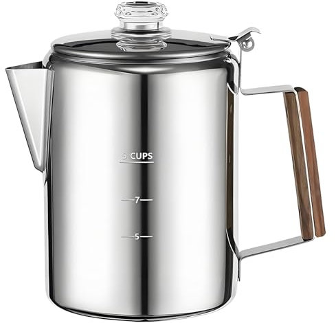 Perkolator kaffekanna, 9 koppar bryggbryggbryggare infusioner, bärbar tekanna, 17 x 12 x 15,8 cm kompakt vintage design för läger, familj och vänner sammankomster, utomhusbryggning