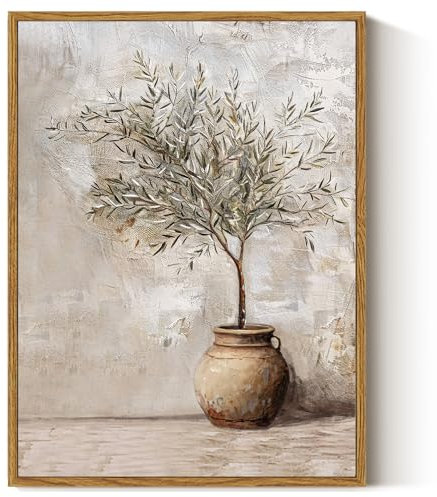 ARPEOTCY Framed Canvas Wall Art Prints, Farmhouse Olive Tree in Vessel Wall Decor, Vintage Still Life Art Home Decorations, Botanical Paintings for Living Room Bedroom Office Decor, 30x40cm