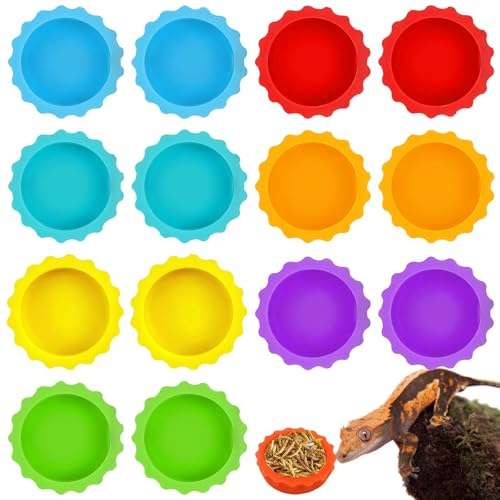 14PCS Crested Gecko Food and Water Bowl,Reusable Silicone Small Reptile Feeding Dish, Gecko Tank Accessories Silicone Easy Clean for Hermit Crab Tarantula Isopods Lizard