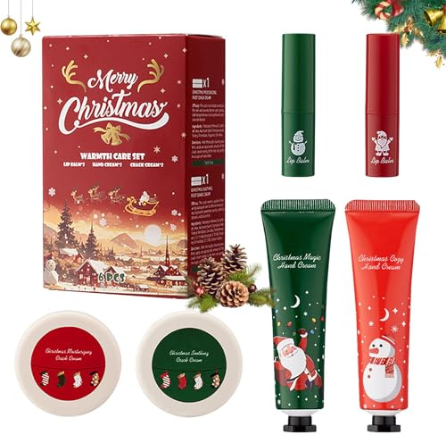 Set Creme Mani Natalizie, Crema Mani Set Natalizie per 2 Rossetti, 2 Creme Idratanti per le Mani e 2 Creme per i Piedi, Burro di Karitè Hand Cream, Idratante, per Uomo e Donna (6 pezzi)