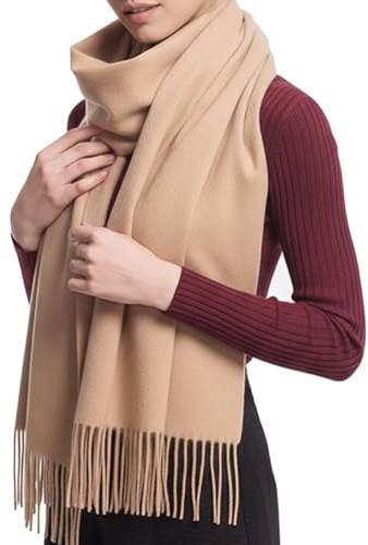 PFLife Sciarpa Donna Lana 200×70cm Tocco Cashmere Invernale Calda Morbida Oversize con Confezione Regalo Elegante Scialle (Cammello)