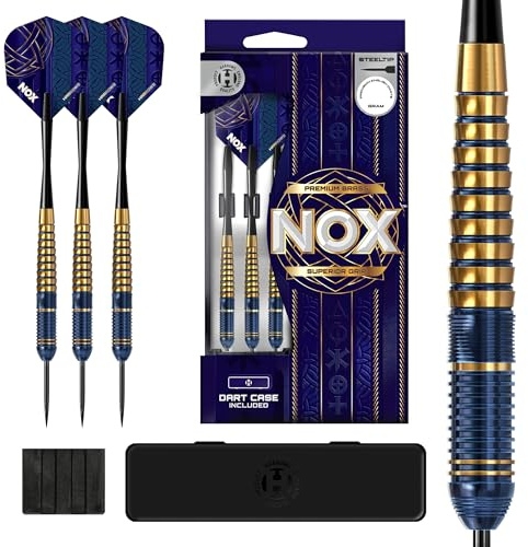 Harrows Nox Steeltip Jeu de fléchettes en laiton 22 g, 24 g ou 26 g – Comprend des tiges Speedline, des ailettes Nox et un étui de fléchettes – Fléchettes à pointe en acier coloré durable pour un jeu