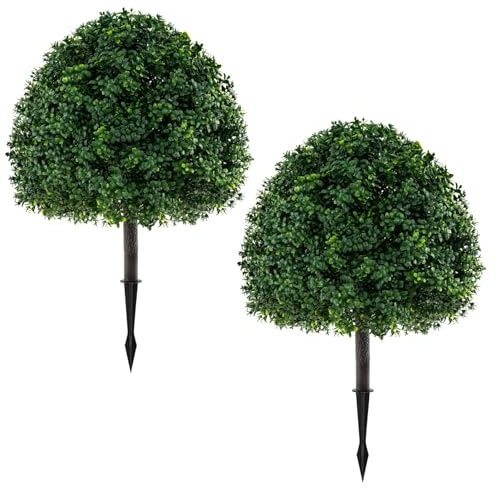 Set di 2 palline di arte topiaria, verde finto con picchetto, piante finte decorative per interni ed esterni, casa e ufficio, 70 cm