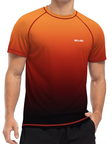 WELIGU Men's Rash Vest Rash Guard, UPF 50+ Short Sleeve UV Swim Top ED033