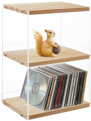 DICOSMETIC Soporte para CD, escritorio, estantería organizadora, 3 pisos, soporte para CD, estantería para DVD, vitrina, transparente, DVD, caja de almacenamiento para fundas de películas, casetes de