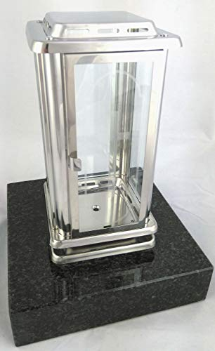 designgrab Grablampe Royal aus Edelstahl mit Granitsockel aus Granit Nero Impala/Astor, mit Kreuz auf Lampentür