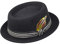 Borges & Scott Premium Defoe - Porkpie Hut mit Abnehmbarer Feder - 100% Wollfilz - Wasserabweisend - Für die Reise aufrollbar - 60cm Schwarz