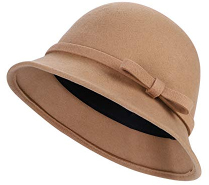 Glockenhut Vintage Wolle Wintermütze Damen Winter Filzmütze Warm Wollmütze Elegant Winterhut Filz Damenmütze Klassisch Wollhut mit Schleife Damenhut Einheitsgröße Schlapphut für Reisen Freizeit