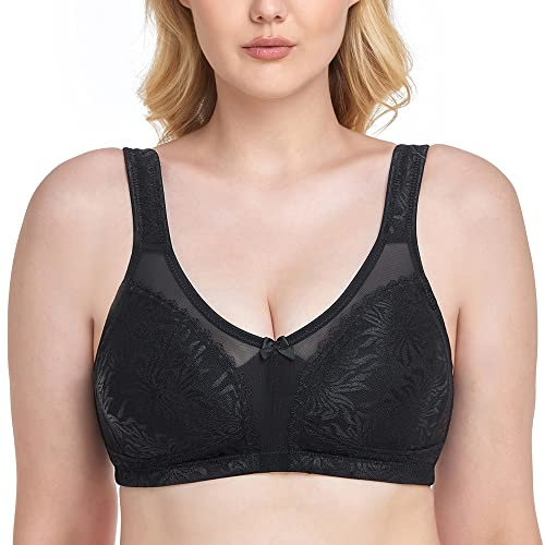 Ayigedu Women's Plus Size Minimizer Bra Full Coverage Non Wired Non Padded Comfort Everyday Bra 44-E Black