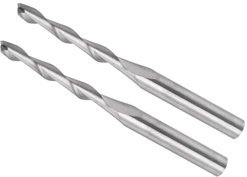 CoCud Fraises en Spirale, Queue de 1/8 (3,175 mm), Carbure Monobloc 2 mm x 17 mm, 2 Flûtes, Fraises CNC pour Fraiseuses - (Applications : Contreplaqué, Bois Dur, Plastique), 2 Pièces