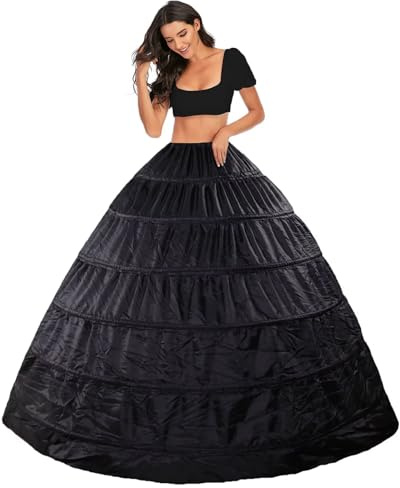Women's Petticoat Floor Length Underskirt 6 Hoops Crinoline Wedding Petticoats Hoop Skirt Bridal Full A-line Slips 50s Swing Vintage Skirts Dress Shapewear Retro tutu Underdress Plus Size(Black,26)