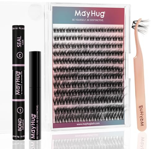 Mayhug Ciglia Finte Ciuffetti 3D Effetto Kit Extension Ciglia 144pcs Ciuffetti Ciglia Finte Per Principiante D Curl Extension Ciglia 8-18mm Kit Ciglia Extension con Bond e Seal Ciglia(Prism Kit)