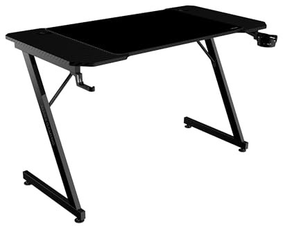 Mars Gaming MGD-X120, Bureau Gaming Ergonomique, Surface en Fibre de Carbone, Structure Métallique, Tapis de Souris XXL, Supports Casque et Boissons, Gestion des Câbles, Bureau Gaming 120x60cm, Noir