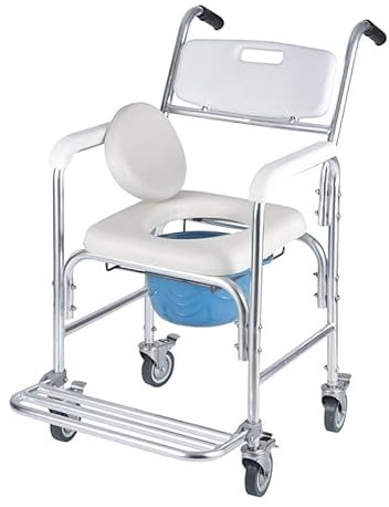 Ortopal Comoda WC per Anziani 4 in 1 – Seduta Imbottita, Vaso Rimovibile, Alzawater, Sedia da Letto con Ruote Girevoli, Sedia Comoda per Disabili e Anziani - Capacità Max 120 kg
