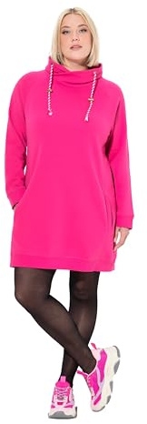 Ulla Popken dam sweatklänning, ståkrage, långärmad, fickklänning, magentapink, 46-48