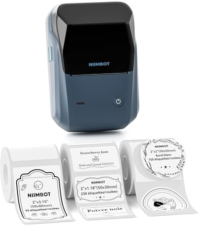 NIIMBOT B1 Etiqueteuse Autocollante, Imprimante d'étiquettes Thermiques pour Le Bureau, la Maison, l'entreprise, Machine à étiqueter avec 3 Rouleaux de Larges Étiquettes