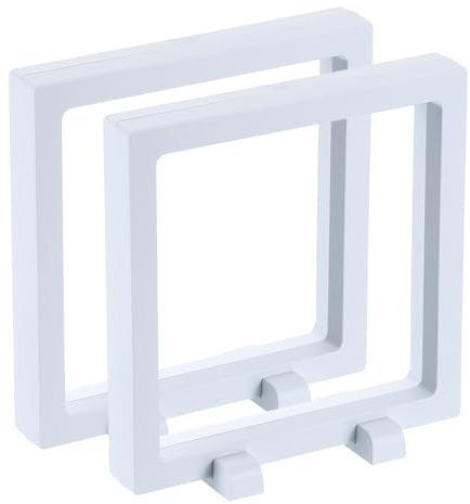 QUARKZMAN 2 Pcs Boîtier D'affichage Flottant 3D, 14 x 14 x 2 cm Cadre Flottant Support D'affichage, Boîte De Stockage De Bijoux Transparente En PE, Blanc