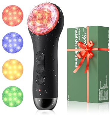 Face Scrubber Facial Cleansing Brush - Waterproof and Rechargeable Face Cleansing Brush with 4 LED Gentle Light, Cleansing, Exfoliating and Massaging, Electric Face Scrub Brush for Men & Women