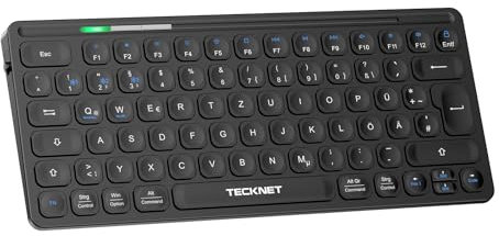 TECKNET Mini Bluetooth Tastatur Kabellos, Easy-Switch zwischen bis zu 3 Geräte(BT1+BT2+BT3), Slim Wireless Keyboard Deutsches QWERTZ, Funktastatur für PC,Tablet, Laptop