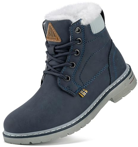 Mishansha Botas de Nieve Niña Niño Botines de Invierno Caliente Forro Zapatos Cómodas Antideslizante Al Aire Libre Boots, Azul Oscuro 34