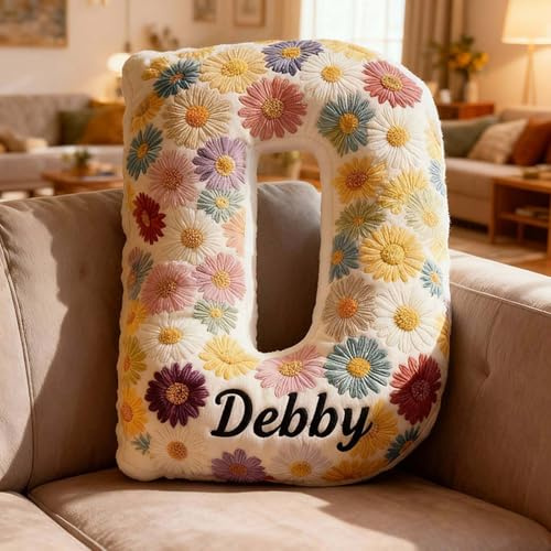 Drawelry Custom Pillow Personalized Letter-Shaped Pillows Custom Throw Pillows with Name and Letter Personalized 3D Pillow for Women Men (Flowers Pattern)