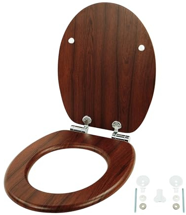 Relaxdays toalettsits med lock, dubbel soft-close, oval, 37,5 x 43,5 cm, MDF, mörkbrun