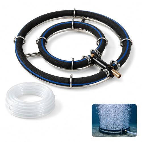 FARYODI Anneau aérateur de bassin Ø 25 cm, anneau aérateur pour bassin en acier inoxydable 304 avec tuyau d'aération de 5 m, ventilation de bassin pour bassin de jardin, bassin koi, aquarium et filtre