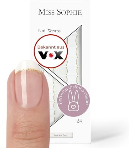 Original Miss Sophie Nagelfolien I 24 ultra-dünne Nagellack-Streifen Delicate French Tip weiß I Für Finger- & Fußnägel I Hält auf Natur- sowie lackierten, Acryl-, Gel- & Shellac-Nägeln