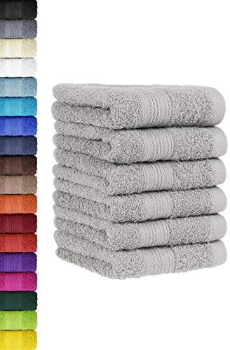 BaSaTex - 6er Pack Handtuch Set für Gäste - Handtücher mit Aufhängeschlaufe aus weicher Baumwolle in 30x50 cm - Gästetücher für die Händereinigung Öko-Tex Standard 100 Zertifiziert - Silbern