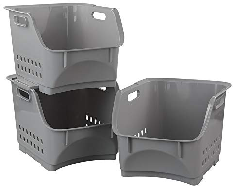 Cadineer 3-tier Grey Stackable Storage Basket Kitchen Stacking Storage Basket Bin