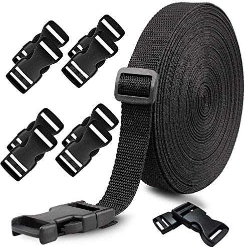 10 Yards Nylon Webbing Strap Band with 10 Sets of Flat Side Release Buckles and Tri-Glide Slides for DIY Making Luggage Strap and Backpack Repairing (1 inch)