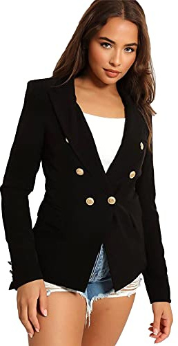 Crazy Girls Womens Gold Button Blazer, Black, M (UK 10)