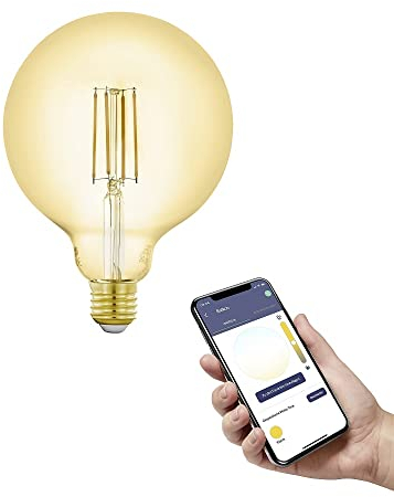EGLO connect.z Smart-Home LED Leuchtmittel E27, G125, ZigBee, App und Sprachsteuerung Alexa, dimmbar, warmweiß, 650 Lumen, 6 Watt, Vintage-Glühbirne amber