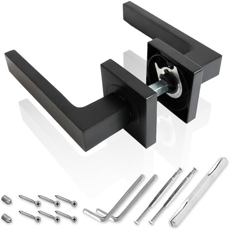 AZERODESIGN - Juego de Manivela- Manetas Puertas Interior Casa-Manillas Puertas Interior- Color Negro Mate- Roseta Cuadrada 50x50 mm - Largo de Manivela 120 mm - Fabricada en Aluminio Macizo