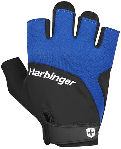 Harbinger Training Grip 2.0 Trainingshandschuhe-Langlebig, Atmungsaktiv Und Bequem, Gepolsterte Lederhandfläche Schützt Vor Schwielen, Ideal Für Anspruchsvolle Fitnessübungen,Mittel,Blau