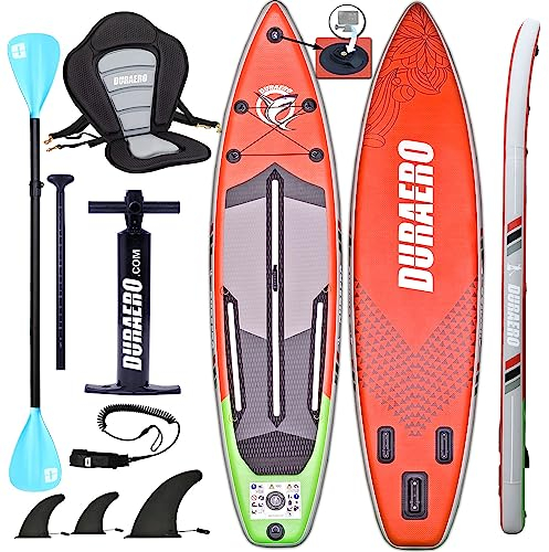 Aufblasbare SUP Board Set Stand Up Paddle Board Premium Surfboard inkl. Kajak Sitz, Kamera Halterung, Dopple Paddel und komplette Zubehör Set, 330x76x15cm,Bis 150kg, rot+grün