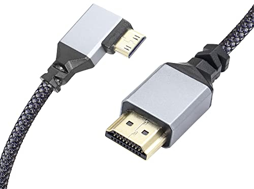 RIEEYOCA 4K Mini HDMI auf HDMI Adapterkabel, 90 Grad Linkswinkel Mini HDMI Stecker auf HDMI Stecker Aluminium kurzes geflochtenes Nylonkabel, unterstützt 4K UHD, für Laptop, TV, Camcorder, 50cm